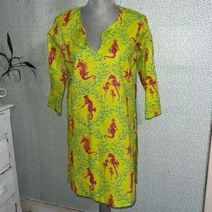 Gretchen Scott Designs Women's Tunic Coverup Dress SEA HORSE Green sz 10/12 NWT